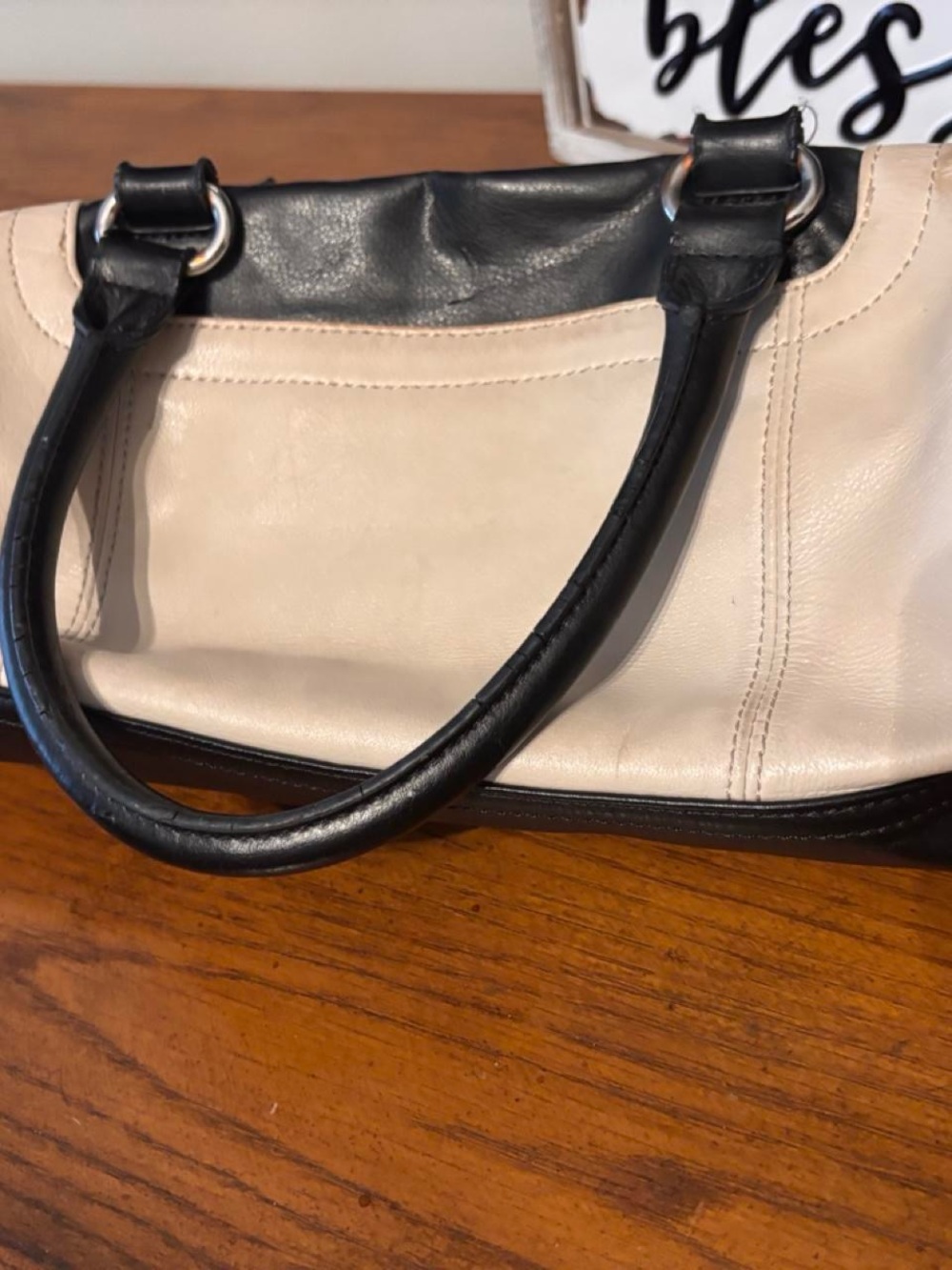 Tignanello Two-Tone Leather Shoulder Bag — Black and Cream